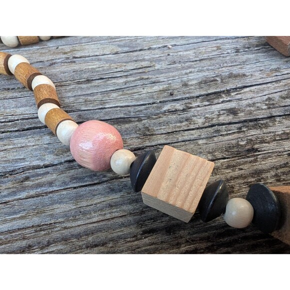 Vintage Wood Beaded Necklace: Earthtone Chunky Necklace - Picture 6 of 11